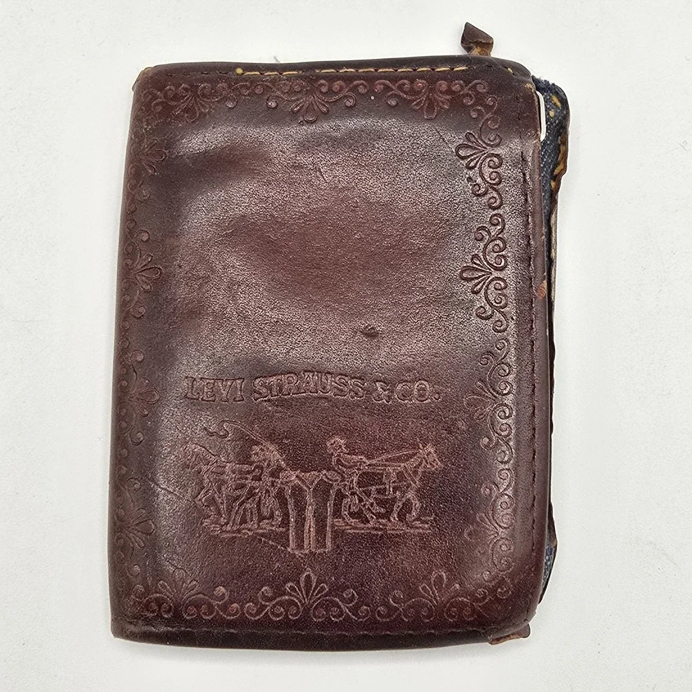Vintage Levi Strauss & Co Bifold Leather Wallet ID Holder Read